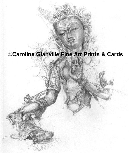 Buddhist image Green tara, drawing by Caroline Glanville